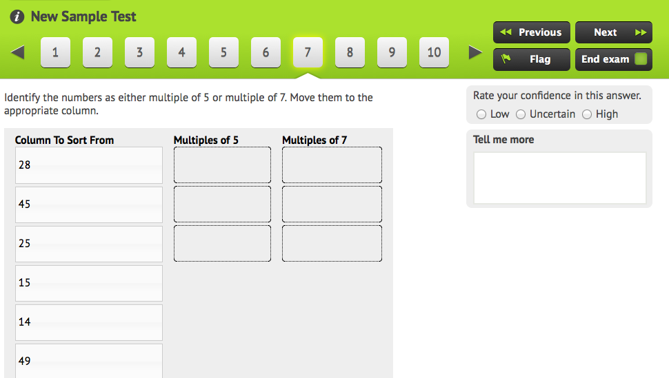 Student View of Multi-column ordered item